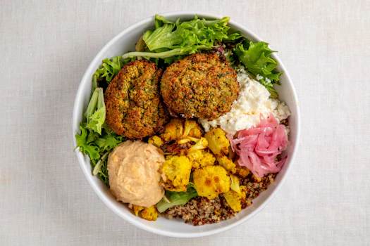 Photo of Vegan Baked Falafel & White Bean Hummus Bowl