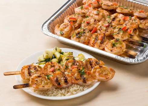 Photo of Tray of Grilled Skewered Shrimp Plates