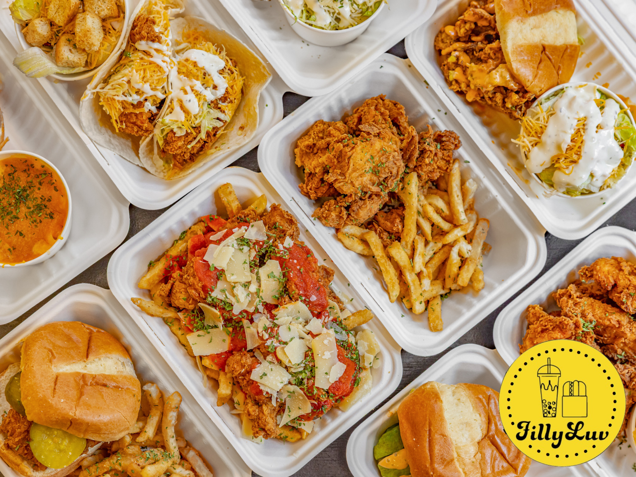 Filly Luv Corporate Catering and Group Ordering located at 227 Malcolm X Blvd, Brooklyn, NY 11221, USA. Filly Luv's top menu items include Full Tray of Fries, Full Tray of Garden Salad, Full Tray of Caesar Salad.